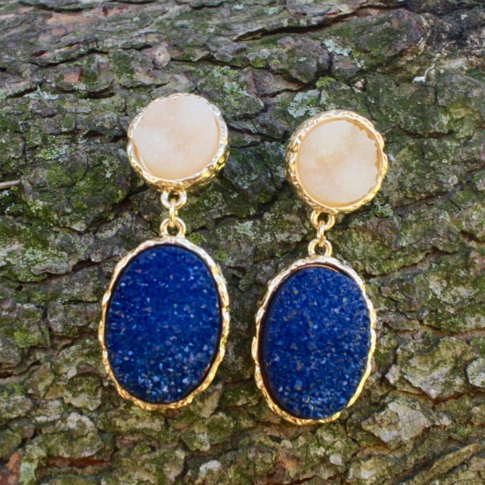 Anthropologie Druzy Blue Teardrop Dangle Earrings - Picture 4 of 10